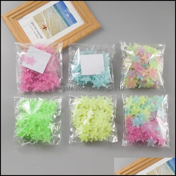 100-piece set of glowing 3D star wall decals for children's room decoration and festive home decor