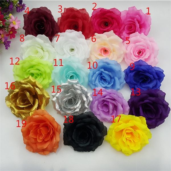 10cm artificial rose silk flower heads in 19 colors, ideal for wedding, party, and Christmas home decorations, sold in lots of 100 pieces