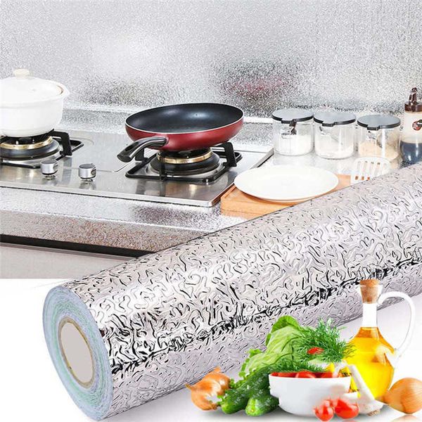 10M DIY kitchen wall film with aluminum foil, oil-proof, waterproof, self-adhesive wallpaper for stove cabinets