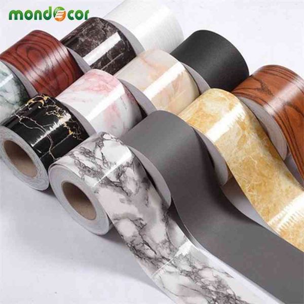 10M Waterproof Removable PVC Peel and Stick Wall Border for Kitchen Floors and Walls, Marble Wood Design Home Decor 210615