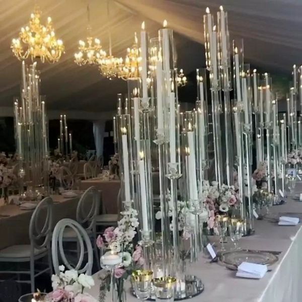 10pcs Clear Acrylic Wedding Candelabra Centerpieces for Events and Parties