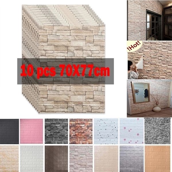 10-piece 3D foam wall stickers for home decor, self-adhesive brick panels perfect for living rooms and bathrooms
