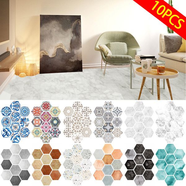 10-piece hexagon non-slip floor stickers, waterproof self-adhesive tiles for bathroom and living room decor