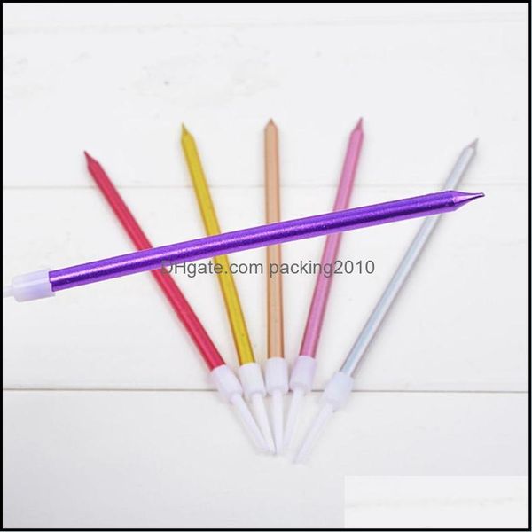 12 assorted colored metal-plated pencil cake toppers for birthday party decorations