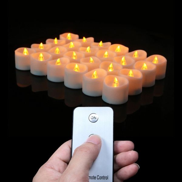 12 flameless LED tea lights with remote, featuring realistic flickering for electric candles Y200531