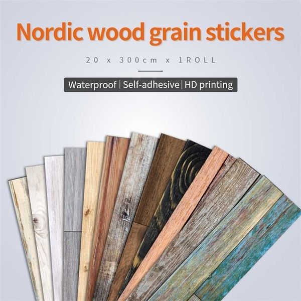 12 styles of waterproof vinyl self-adhesive wood grain wallpaper, removable peel-and-stick wall covering film