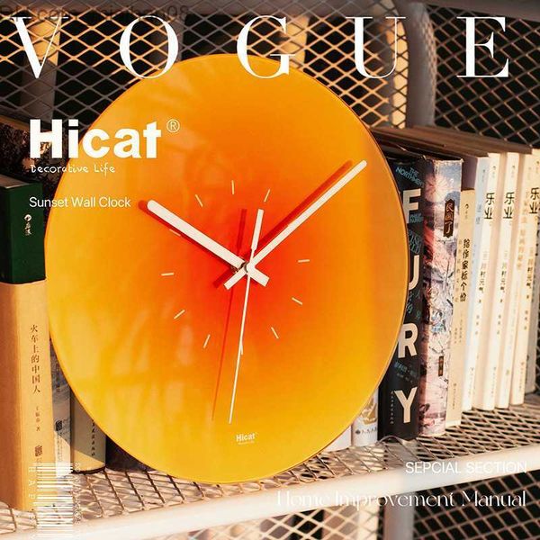 12/14 inch sunset wall clock with silent fading colored glass pendant for bedroom or living room, Nordic home decor