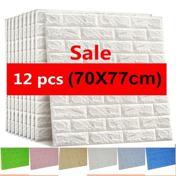 12-piece 3D brick foam wall panels for DIY home decor, self-adhesive textured wallpaper for living room or kitchen