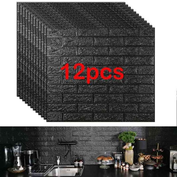 12-piece 3D brick foam wall panels with self-adhesive backing for DIY home decoration in living rooms and kitchens