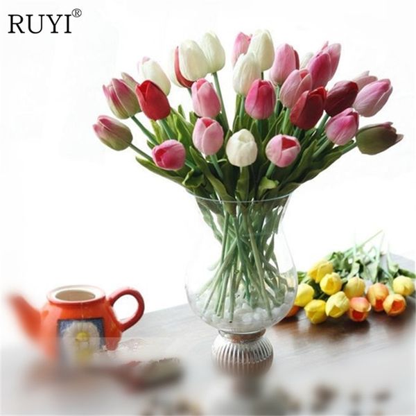 12-piece realistic PU mini tulip bouquet for wedding and party decor, home floral arrangements