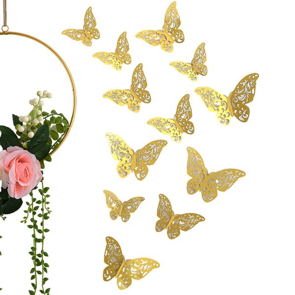 12-piece set of 3D hollow butterfly wall decals for DIY party cake decorations, removable stickers for weddings and kids' rooms