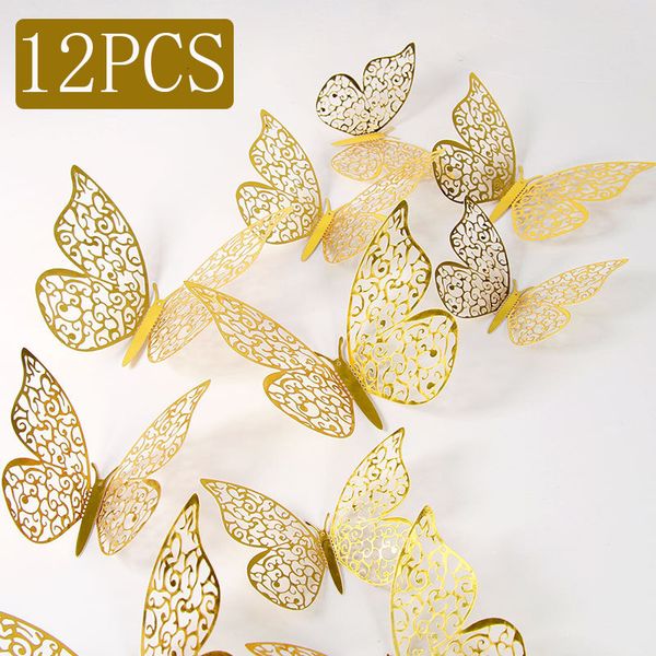 12-piece wall decals featuring elegant 3D hollow butterfly designs for creative home decoration