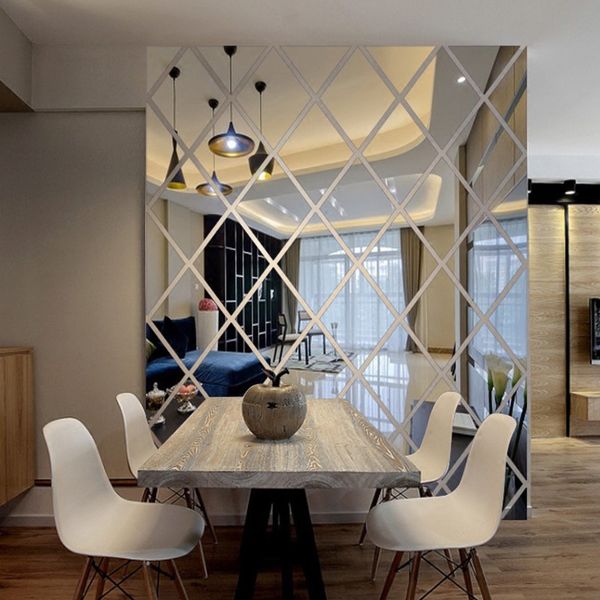 17/32/58Pcs 3D mirror wall decals for DIY diamond and triangle acrylic decor in living spaces
