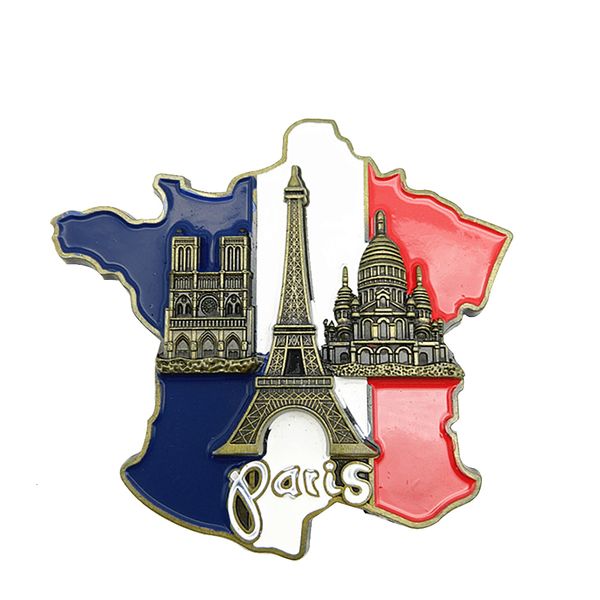 1pc 3D Metal France Map Magnet - Paris Souvenir for Home Decor