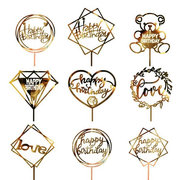 1PC Gold Flash Acrylic Cake Topper for Birthday and New Year Celebrations, Perfect for Home Parties and Cupcake Decorations