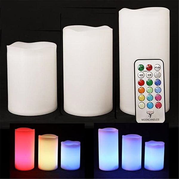 1pc High Quality Colorful Remote Control LED Candle Set with Timer, 3-Piece Night Light 210702