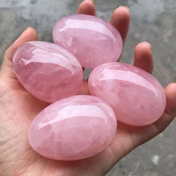 1pc Natural Pink Rose Quartz Egg-shaped Crystal Healing Sphere Gemstone 201125