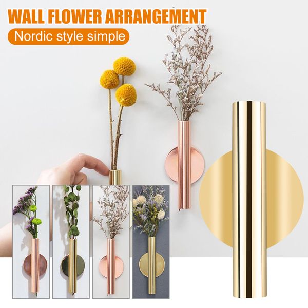 1Pcs Creative Rose Gold Stainless Steel Wall Vase for Home Wedding Decor