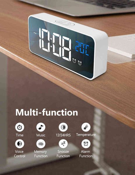 1Pcs LED mirror alarm clock with digital display, voice control, USB charging, for desktop or table use