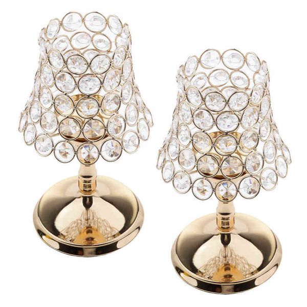 2 elegant gold pillar desk lamps with crystal votive candle holders, perfect for wedding decor, measuring 22cm tall (model Y211229)