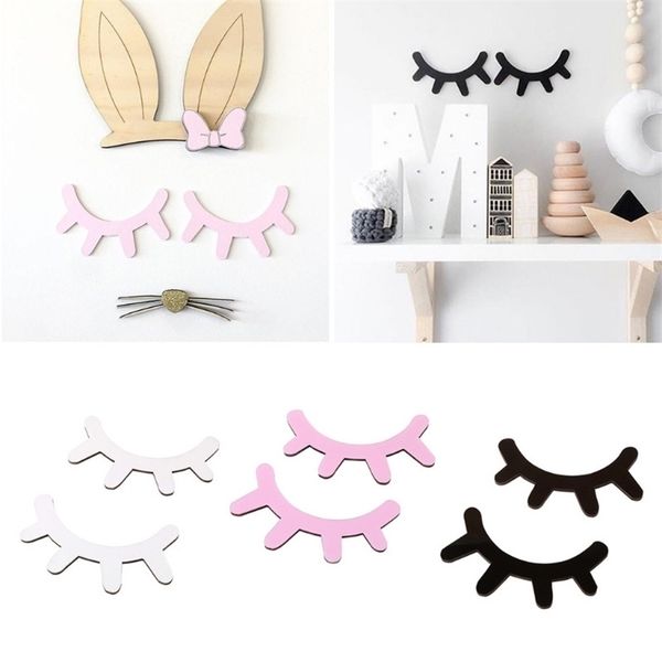 2 pieces of eyelash wall stickers for DIY living room decor, cute 3D wooden wall decals with closed eyes for home decoration