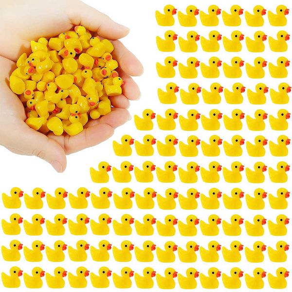 200-piece set of small resin duck decorations in yellow for miniature gardens, aquariums, or dollhouse scenes