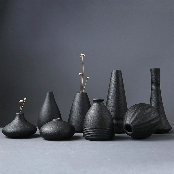 2020 best-selling modern black ceramic vase for flowers, home decor, and tabletop crafts LJ201209