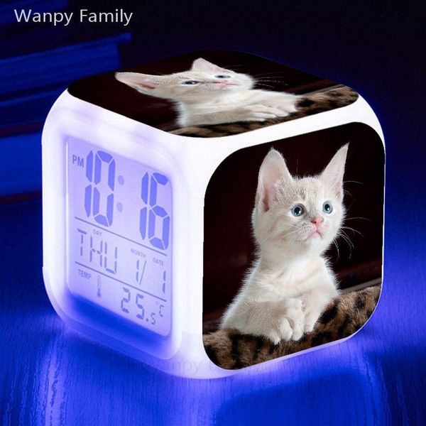 2021 Cute Little Kitty 7-Color LED Digital Alarm Clock for Kids - Multi-Function Night Light Birthday Gift