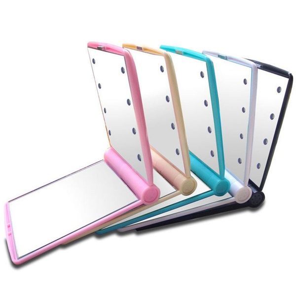 2021 LED makeup mirrors with ABS folding design in solid colors, featuring light for women's compact cosmetic use, portable and simple square pocket mirrors