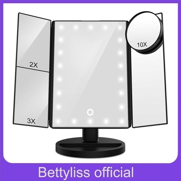 22 LED touchscreen makeup mirrors with 1X and 10X magnification, adjustable brightness, USB or battery powered, model Y200114