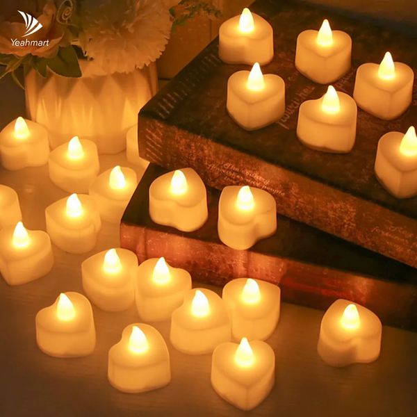 24 flameless LED candles for home, Christmas parties, weddings, heart-shaped battery-powered tealights