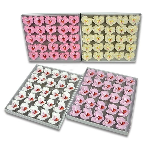 25 artificial butterfly orchid soap flowers for DIY bouquets, wedding decor, or handmade gifts in a decorative box
