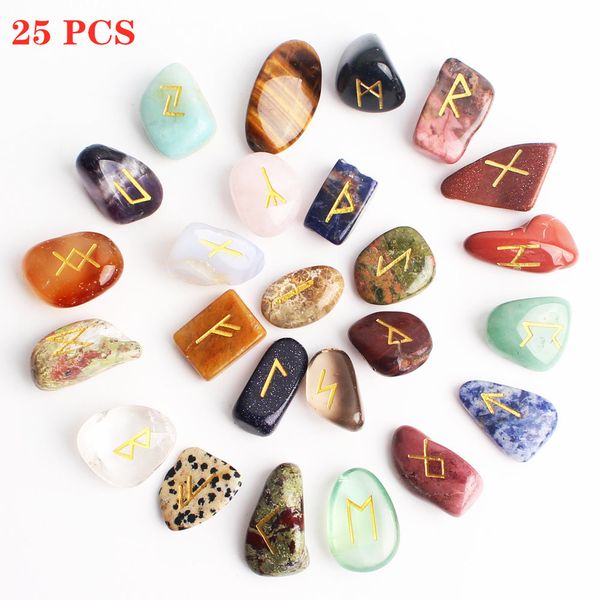 25 natural rune stones for divination, polished gemstone gravel used in fortune-telling and aquarium decoration