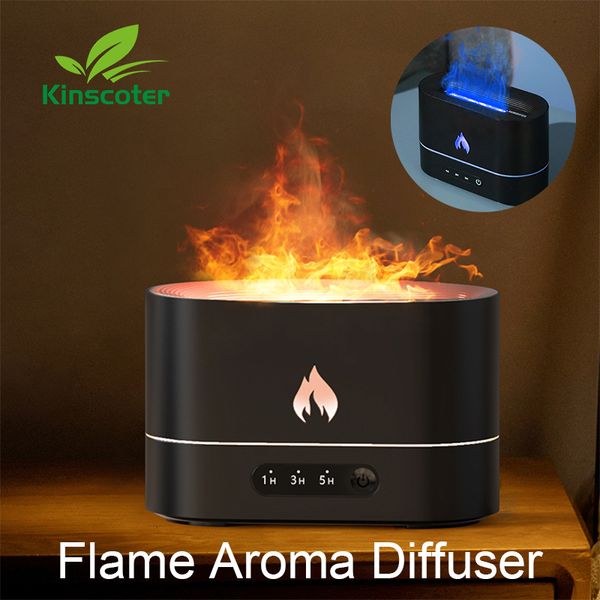 250ml essential oil diffuser with USB power, smart timer, LED flame effect, and night light function