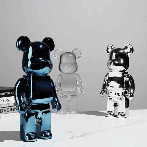 26cm transparent plated bear figurine, a decorative animal sculpture for bookshelf or living room