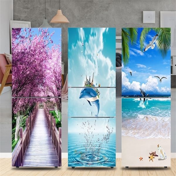 28 stylish beach-themed refrigerator stickers, waterproof and easy to apply for double door freezers and cupboards
