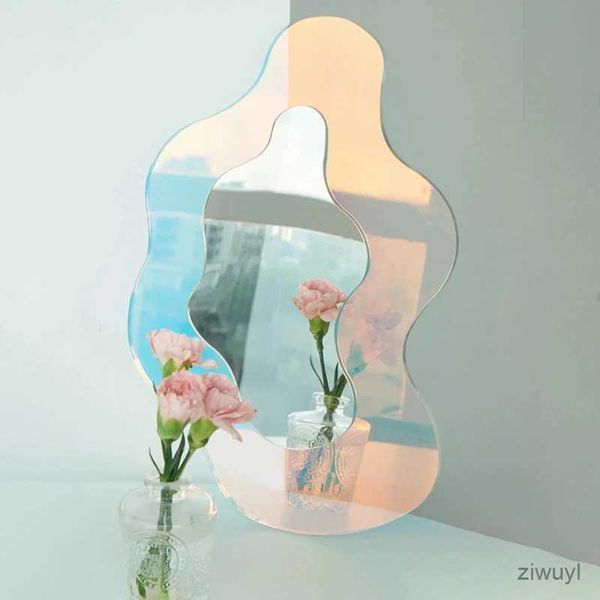 2PCS Wavy Decorative Mirrors with Stand - Korean Style Cosmetic Mirrors for Women, Irregular Tabletop Beauty Mirrors for Living Room Decor