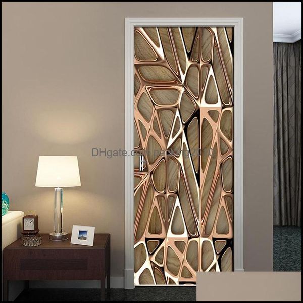 2-Piece set of rose gold geometric 3D wall decals, waterproof self-adhesive stickers for home decor