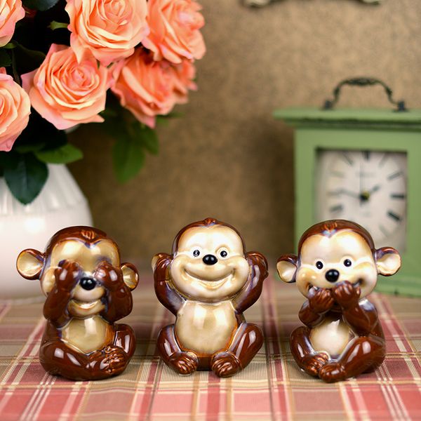 3 adorable ceramic monkey figurines for charming home decor and room ornamentation