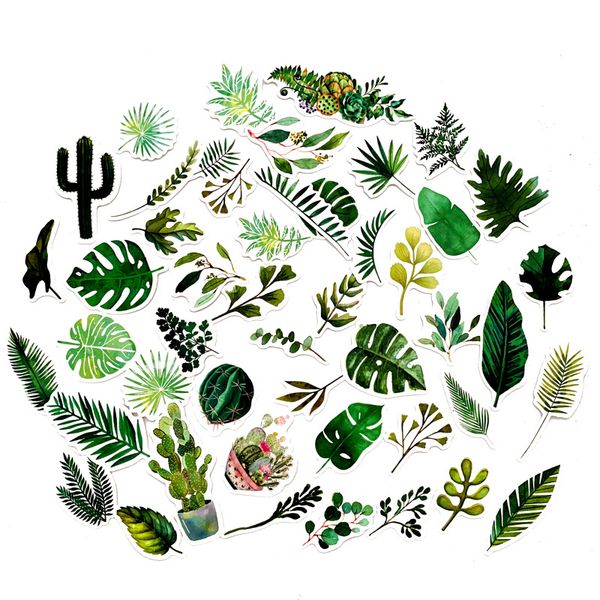 300 pieces of green leaf stickers for decorating cups, phones, and stationery