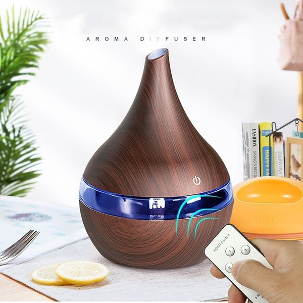 300ml USB-powered wood humidifier with remote for essential oil aromatherapy and cool mist in home spaces
