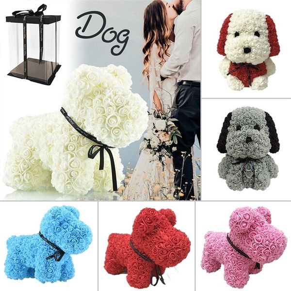 30cm Artificial Rose Dog Flower Soap Foam Puppy Toy in Box for Birthday Wedding Gifts