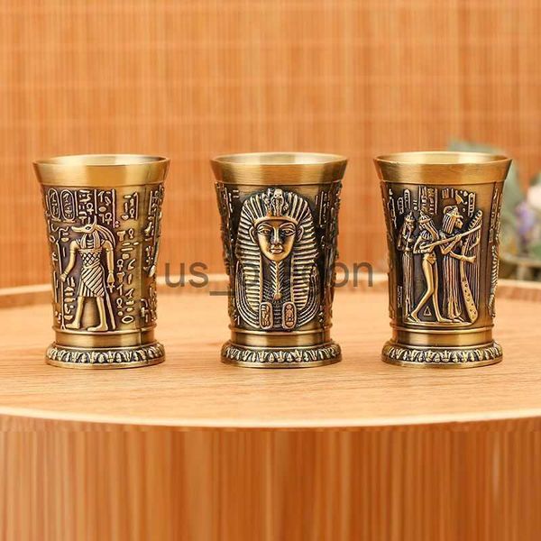 30ML Vintage Metal Egyptian Wine Glass with Pharaoh Tut Engraving for Cocktail and Whiskey Bar