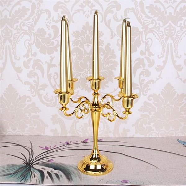 3/5-Arms Metal Pillar Candle Holders in Silver, Gold, Bronze, or Black for Wedding and Home Decor