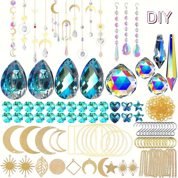 370-piece crystal suncatcher DIY kit with rainbow prisms and hanging pendants for stained glass projects