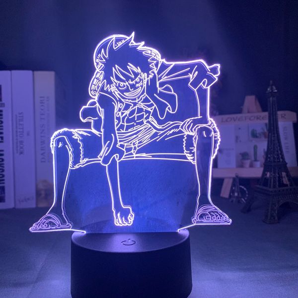 3D acrylic LED night light featuring Monkey D Luffy anime figure, perfect manga decor for kids' bedrooms or as a cool table lamp