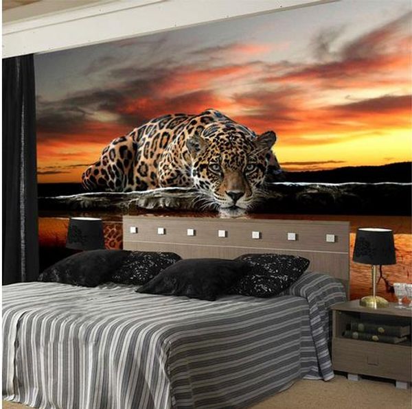3D animal leopard wallpaper for living room and bedroom sofa backdrop
