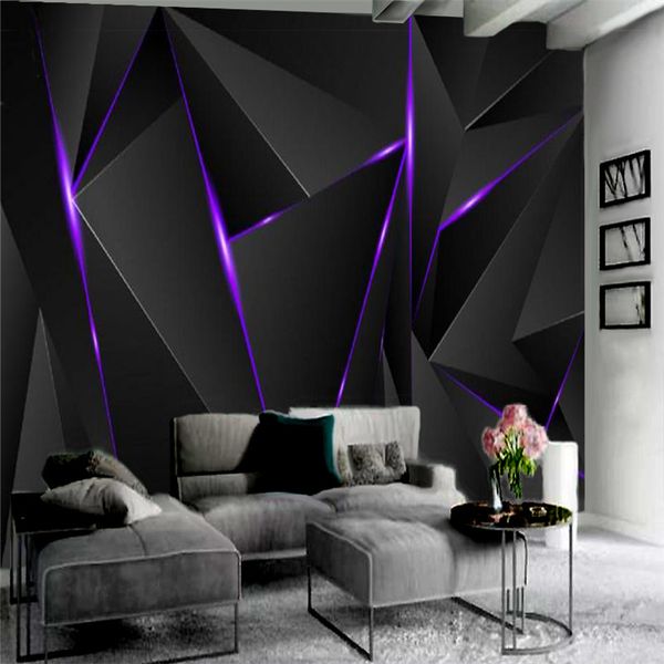 3D black wallpaper for living room and bedroom with a three-dimensional effect