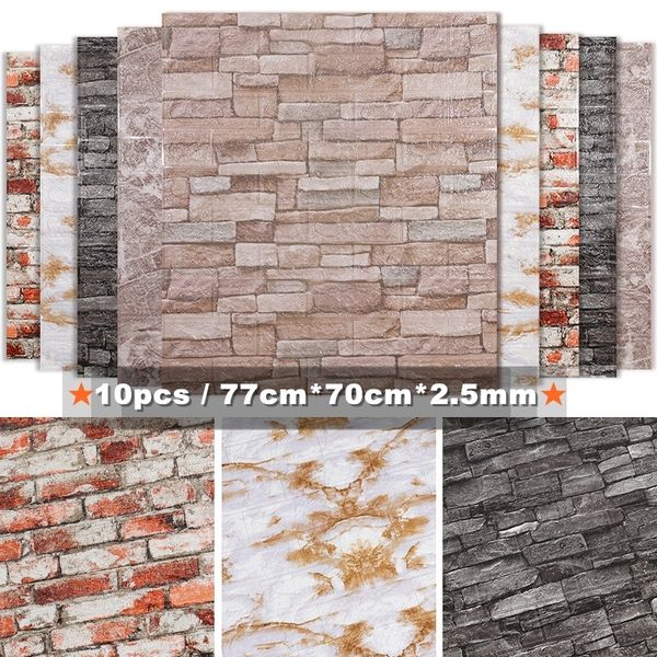 3D brick-pattern wall panels, 10 self-adhesive foam stickers for living room, bedroom or TV wall decoration