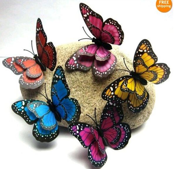 3D butterfly wall decals for fridge, wedding decor, home embellishment, double-sided printed 7cm room stickers